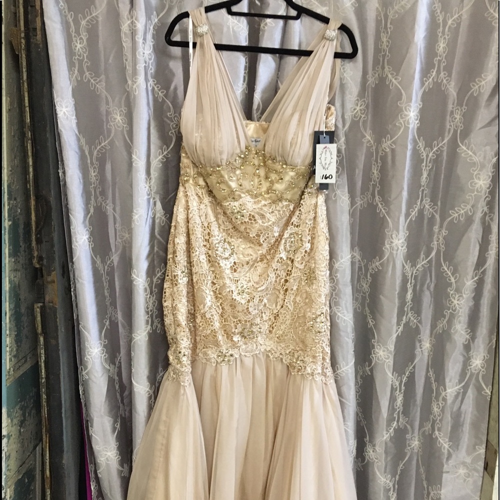 Amelia Couture Size 16 Champagne Prom Dress 226